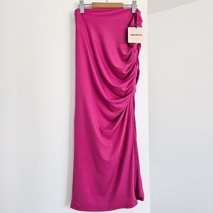 Superdown Tiffani Ruched Midi Skirt Fuchsia Pink Size XS